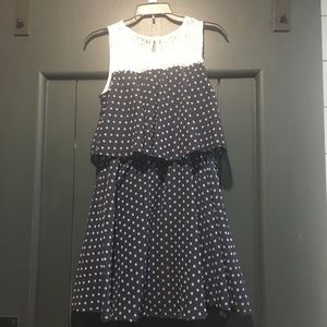 Lilt Girls Two Tier Navy Cream Sleeveless Dress